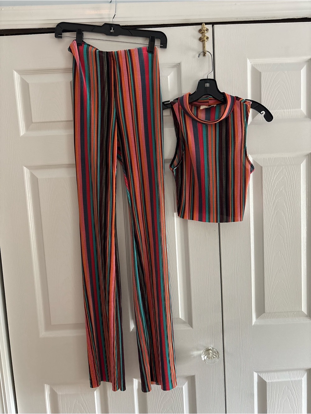 Striped Multicolor High-Waist Wide Leg Pants - and top 2 pc